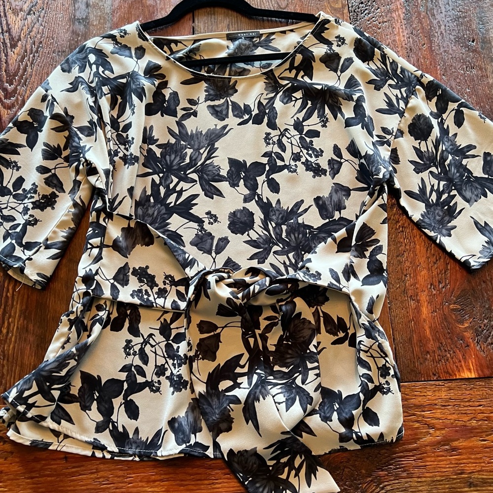 Black Floral Tie Blouse